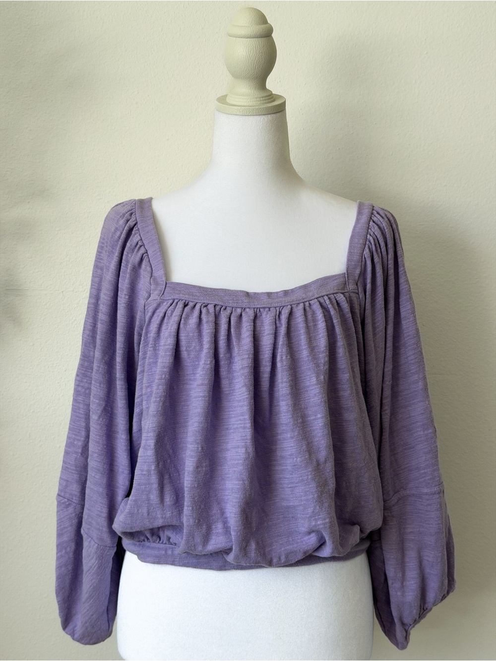 Free People Purple Square Neck Balloon Sleeve Top Boho Size M